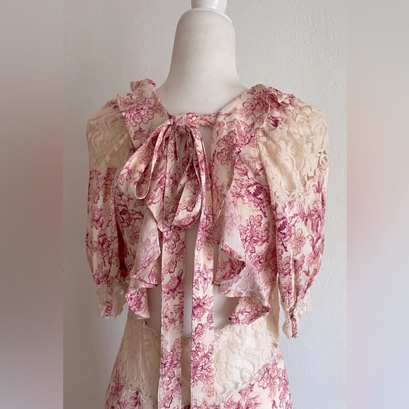 FREE PEOPLE Lucie Mini in Pink Combo Tie Back Dress w/ Lace - Picture 5 of 11